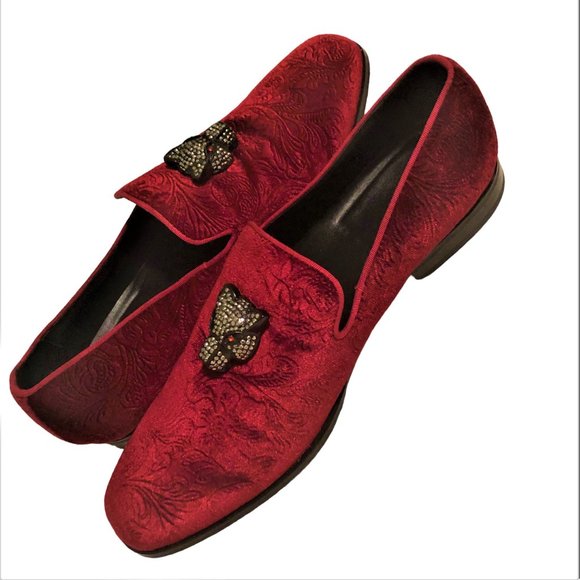 ALDO Y2K Men Dressy Burgundy Velvet Loafers Panthere Head Front Detail Sz 9 NEW - Picture 4 of 8